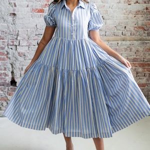 En Saison Cotton Striped Maxi Dress, size small